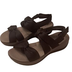 Clarks Cloudsteppers Black Bow Comfort Sandals Women’s 6.5